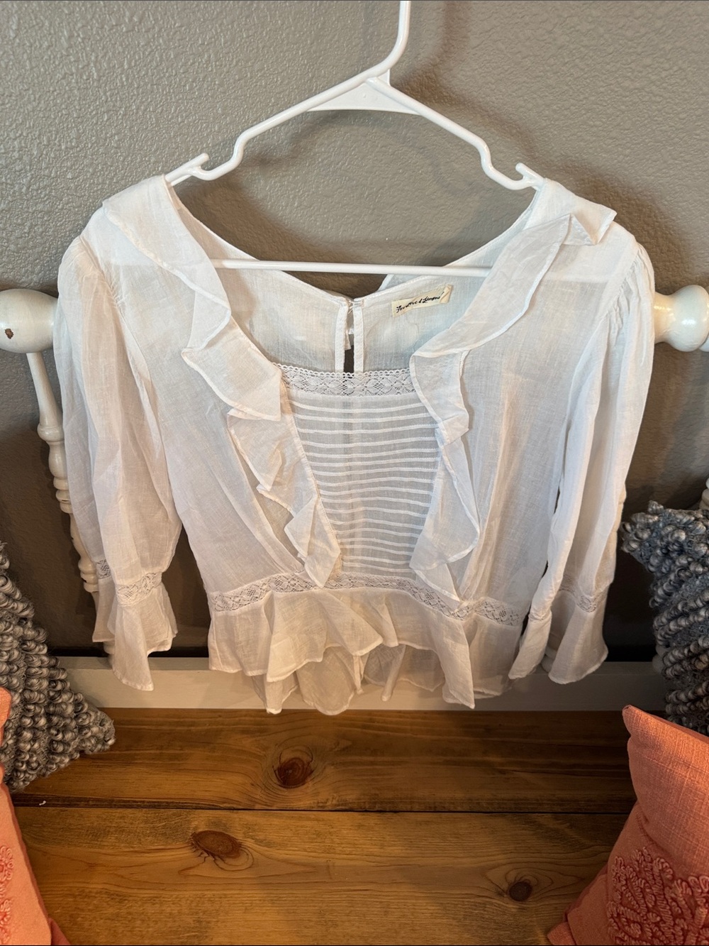 For Love & Lemons White Ruffled Sheer Blouse